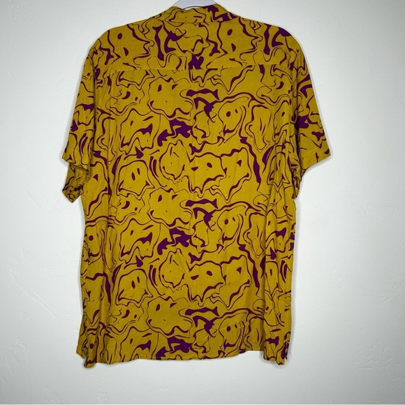 OAS Viscose Button Up Shirt Ochre Purple Smiley Face Men's Shirt Size Large - Picture 2 of 10